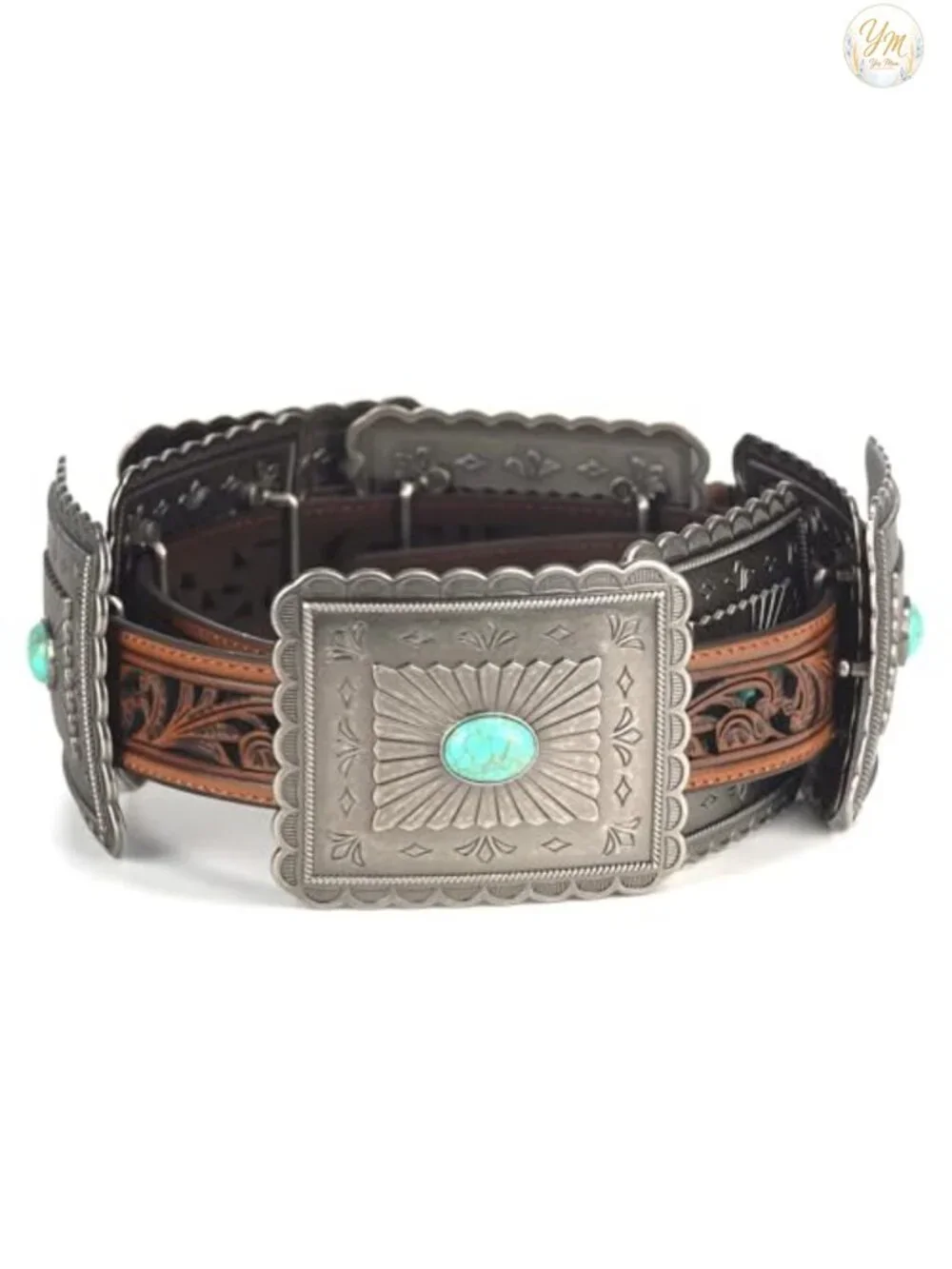 Western Leather Belt with Turquoise Concho Accents